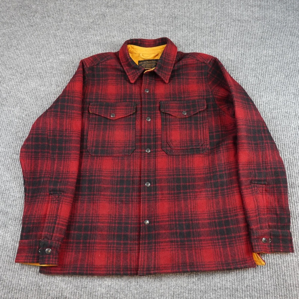 Filson Mackinaw Wool Jac-Shirt Mens Large Oxblood Black Plaid 11010788